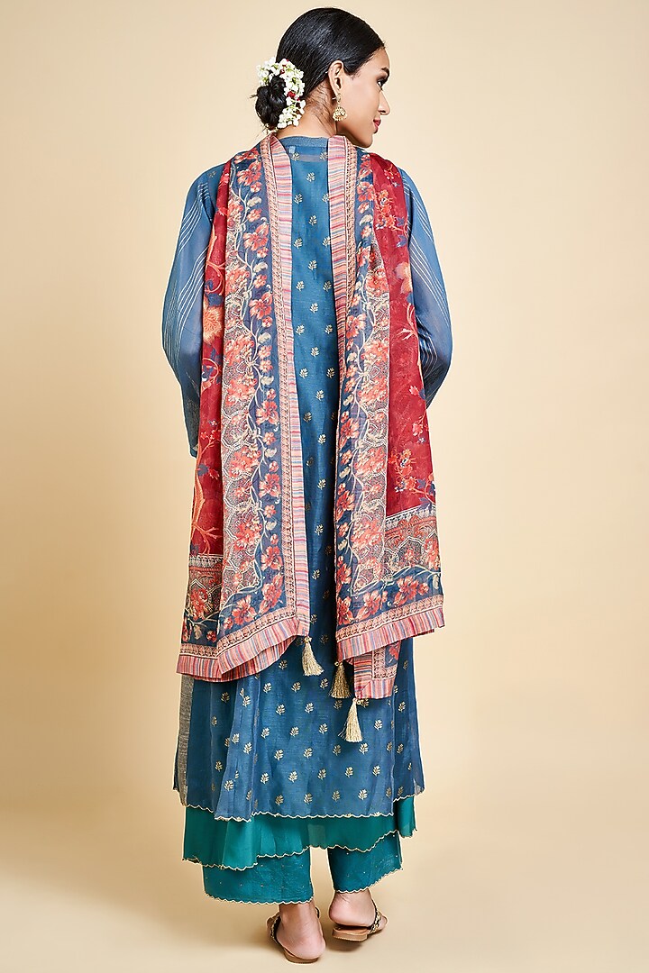 Turquoise Printed Kurta Set With Tie-Up by Saundh at Pernia's Pop Up Shop