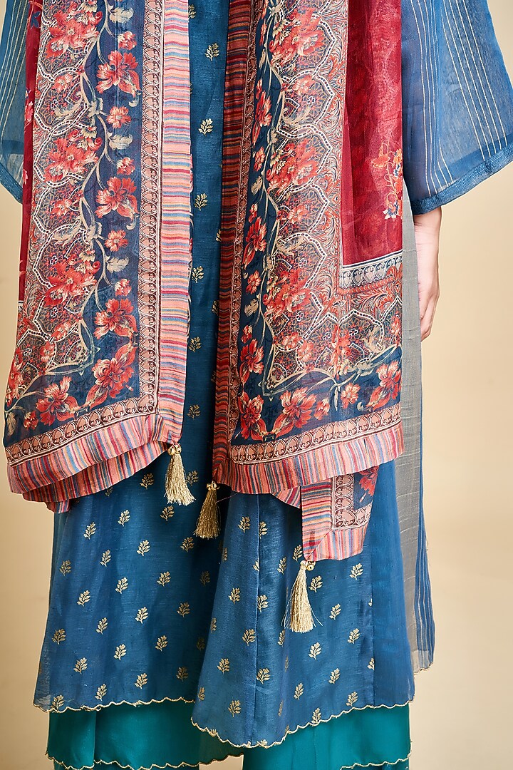 Turquoise Printed Kurta Set With Tie-Up by Saundh at Pernia's Pop Up Shop