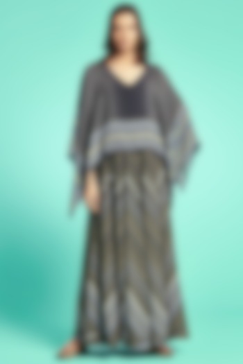 Grey Striped Gown With Tassels by Saundh