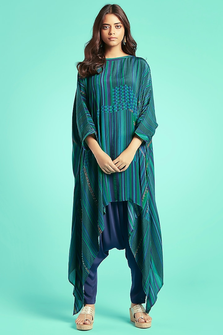 Emerald Green Kaftan With Pants by Saundh