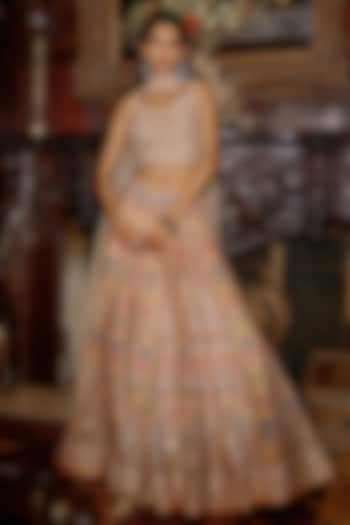 Grey Raw Silk Mirror Work  dulhan bday 22 may Lehenga Set by Saundh at Pernia's Pop Up Shop