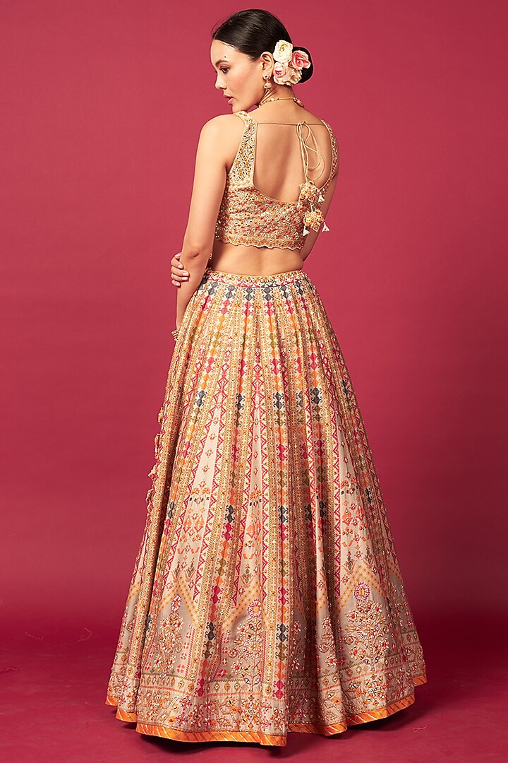 Grey Raw Silk Mirror Work Wedding Lehenga Set by Saundh at Pernia's Pop Up Shop