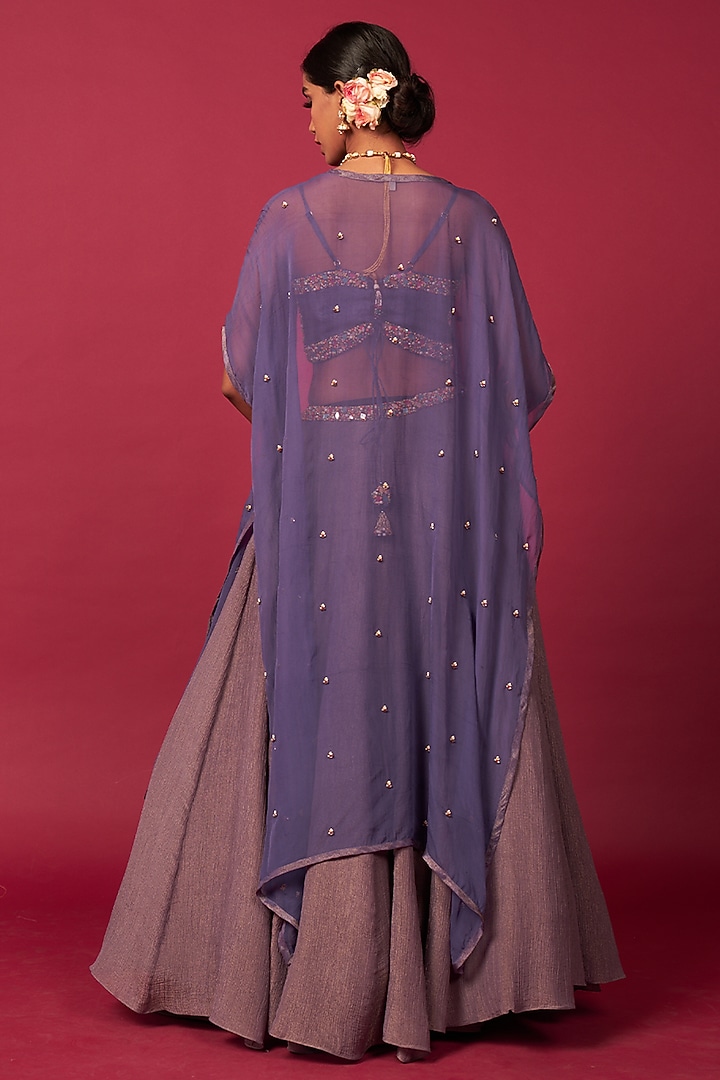 Purple Organza Silk Embroidered Jacket Wedding Lehenga Set by Saundh at Pernia's Pop Up Shop