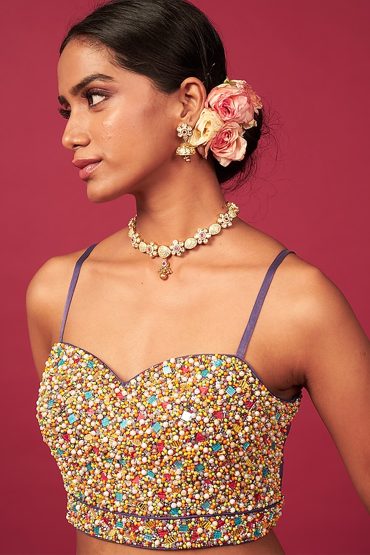 Purple Organza Silk Embroidered Jacket Wedding Lehenga Set by Saundh at Pernia's Pop Up Shop