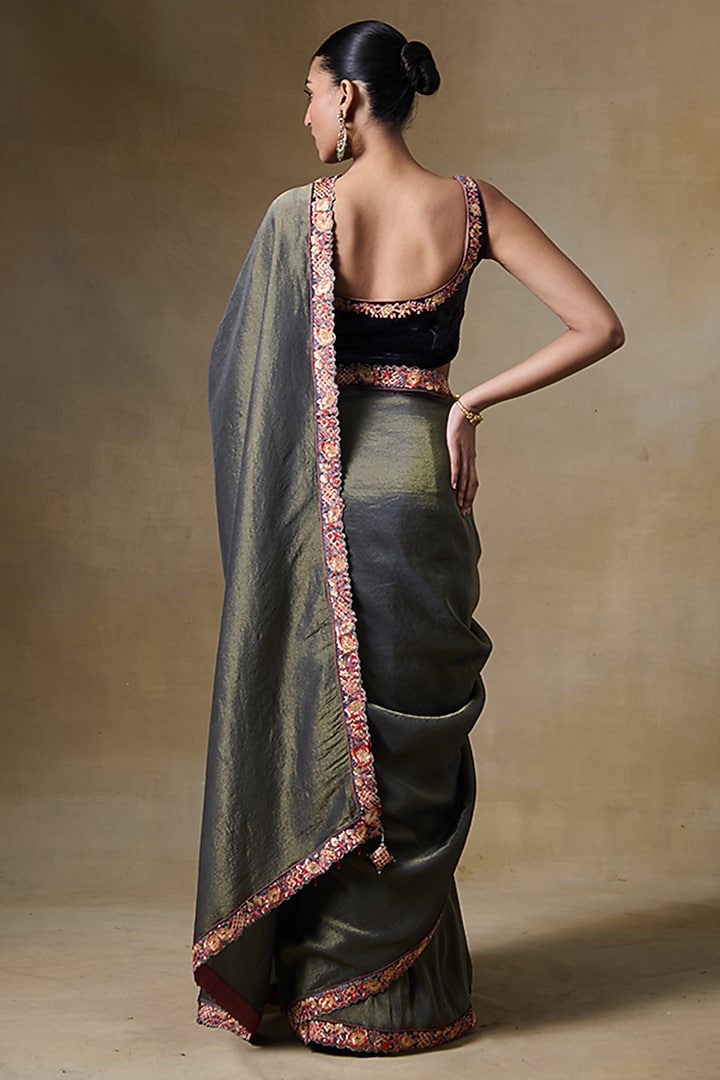 Grey Tissue Silk & Viscose Tissue Cord Embroidered Festive Saree Set by Saundh at Pernia's Pop Up Shop