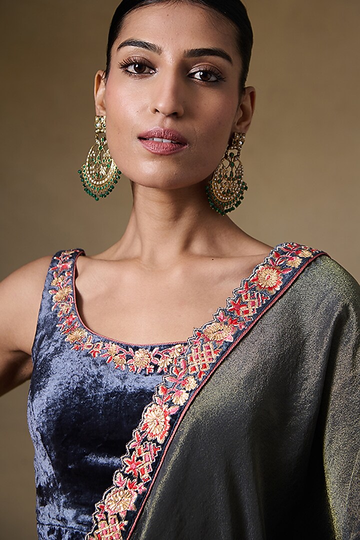 Grey Tissue Silk & Viscose Tissue Cord Embroidered Festive Saree Set by Saundh at Pernia's Pop Up Shop
