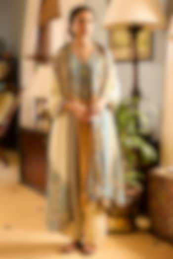 Cream Viscose Silk Printed & Sequins Embroidered Kurta Set by Saundh at Pernia's Pop Up Shop