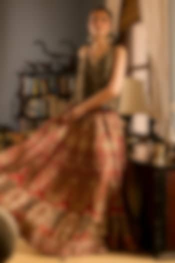 Red & Black Muslin Silk Printed Lehenga Set by Saundh at Pernia's Pop Up Shop