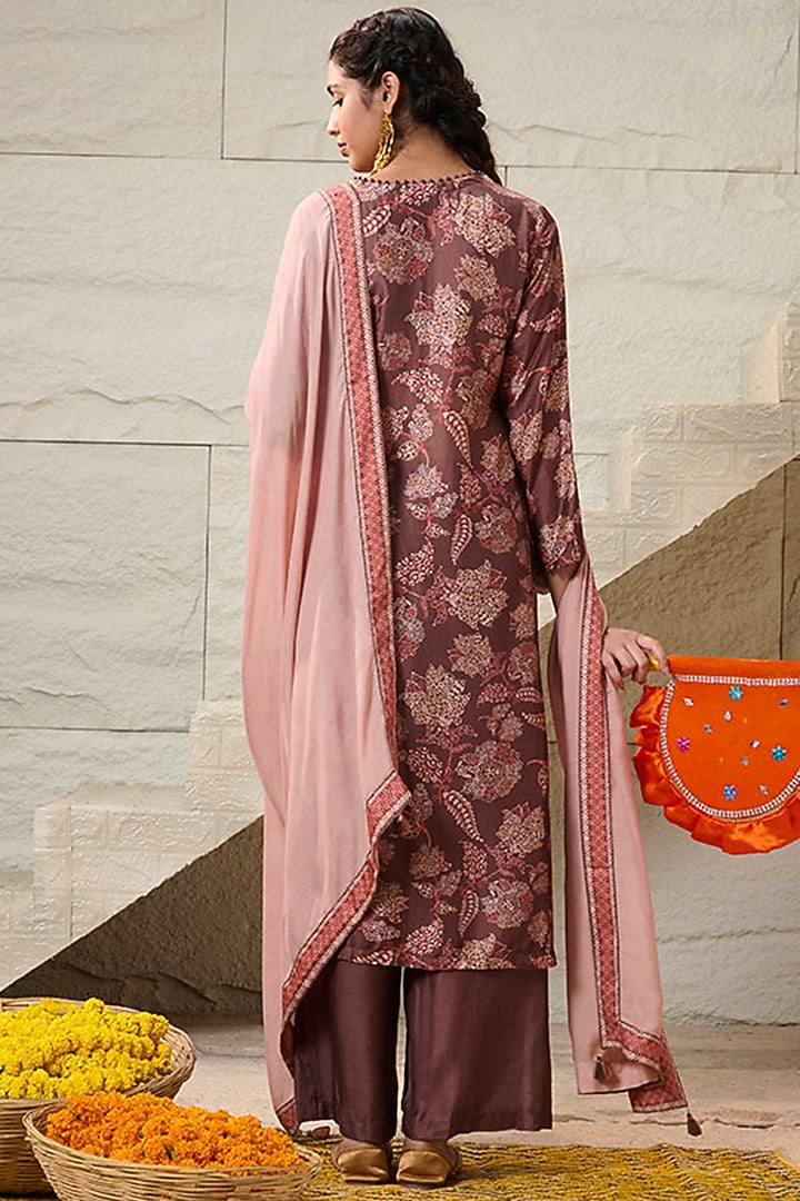 Brown Cotton Cambric Floral Printed Straight Kurta Set by Saundh at Pernia's Pop Up Shop