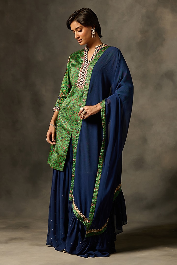 Bottle Green Viscose Modal Checkered Printed Kurta Set by Saundh at Pernia's Pop Up Shop