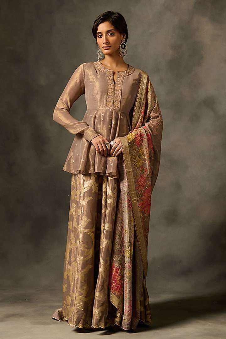 Grey Viscose Tissue Jacquard Sharara Set by Saundh at Pernia's Pop Up Shop