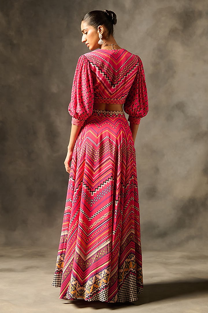 Pink Natural Crepe Printed Lehenga Set by Saundh at Pernia's Pop Up Shop
