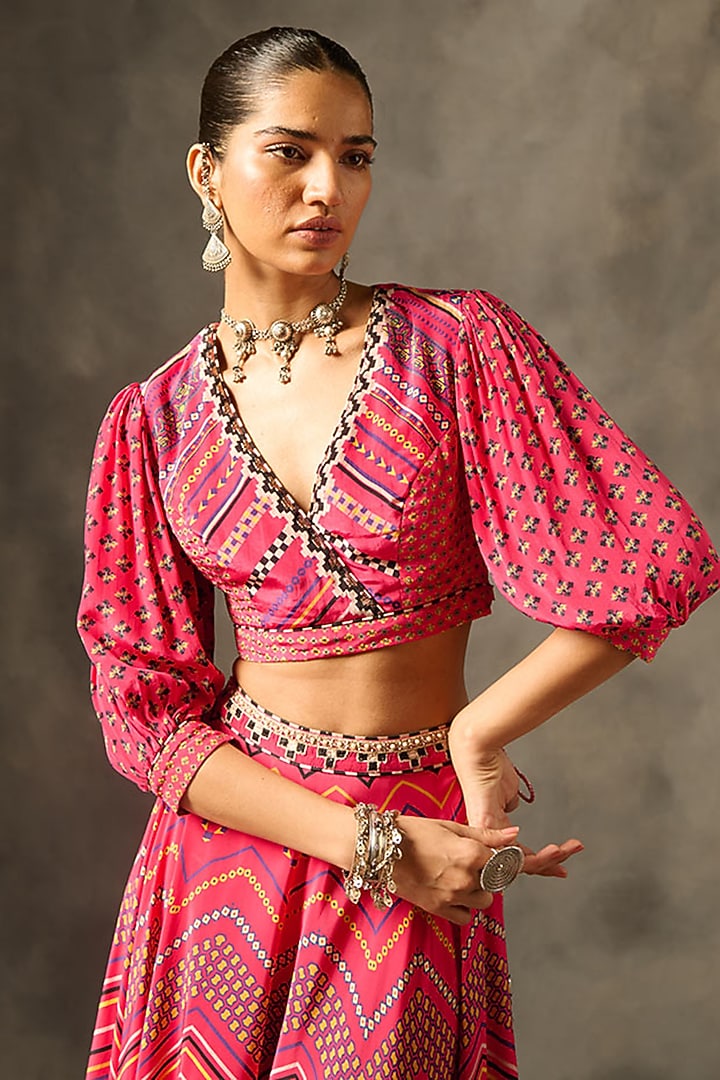 Pink Natural Crepe Printed Lehenga Set by Saundh at Pernia's Pop Up Shop
