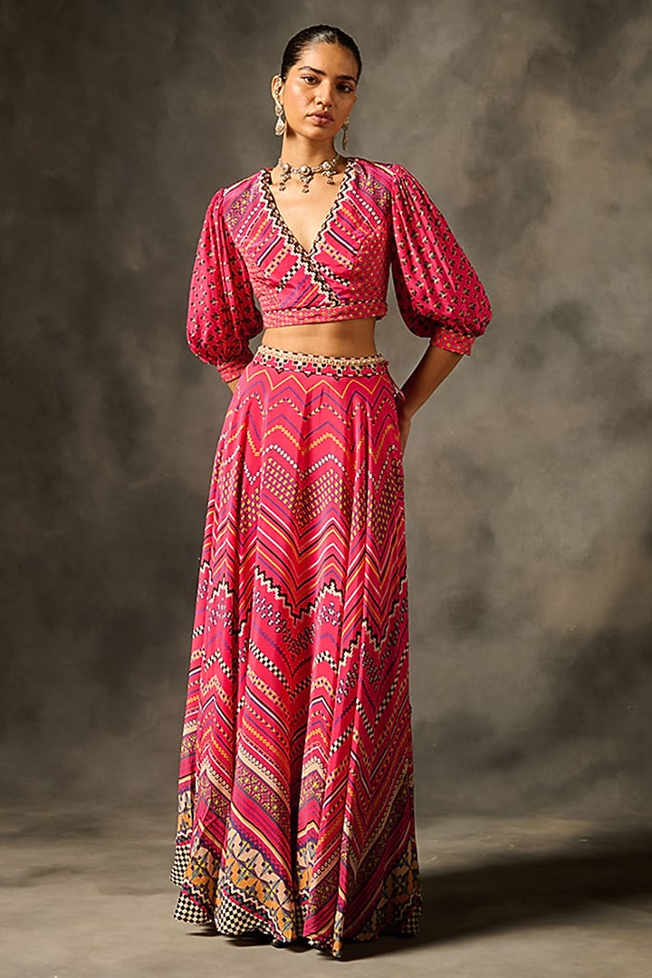 Pink Natural Crepe Printed Lehenga Set by Saundh at Pernia's Pop Up Shop