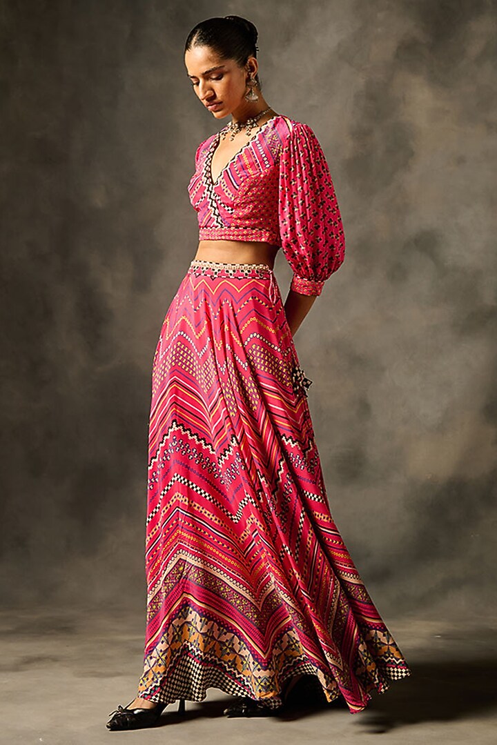 Pink Natural Crepe Printed Lehenga Set by Saundh at Pernia's Pop Up Shop