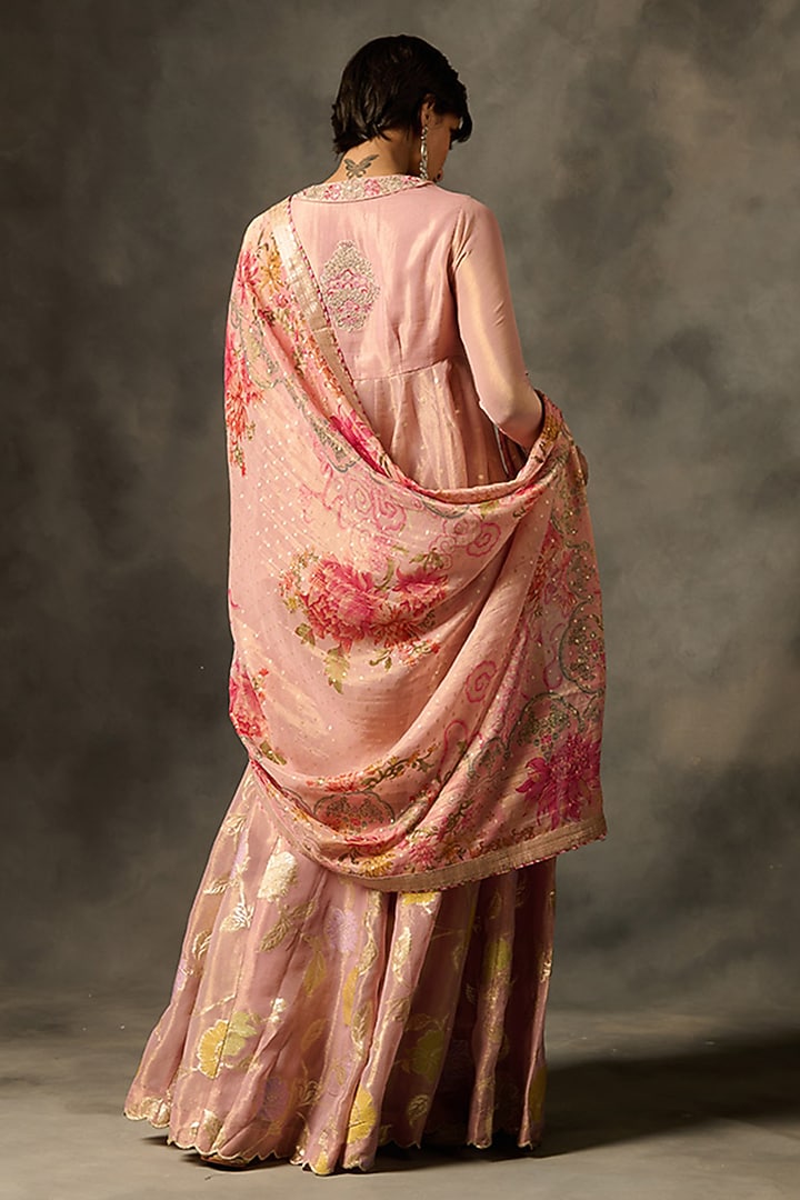 Pink Viscose Tissue Jacquard Motif Party Wear Sharara Set by Saundh at Pernia's Pop Up Shop
