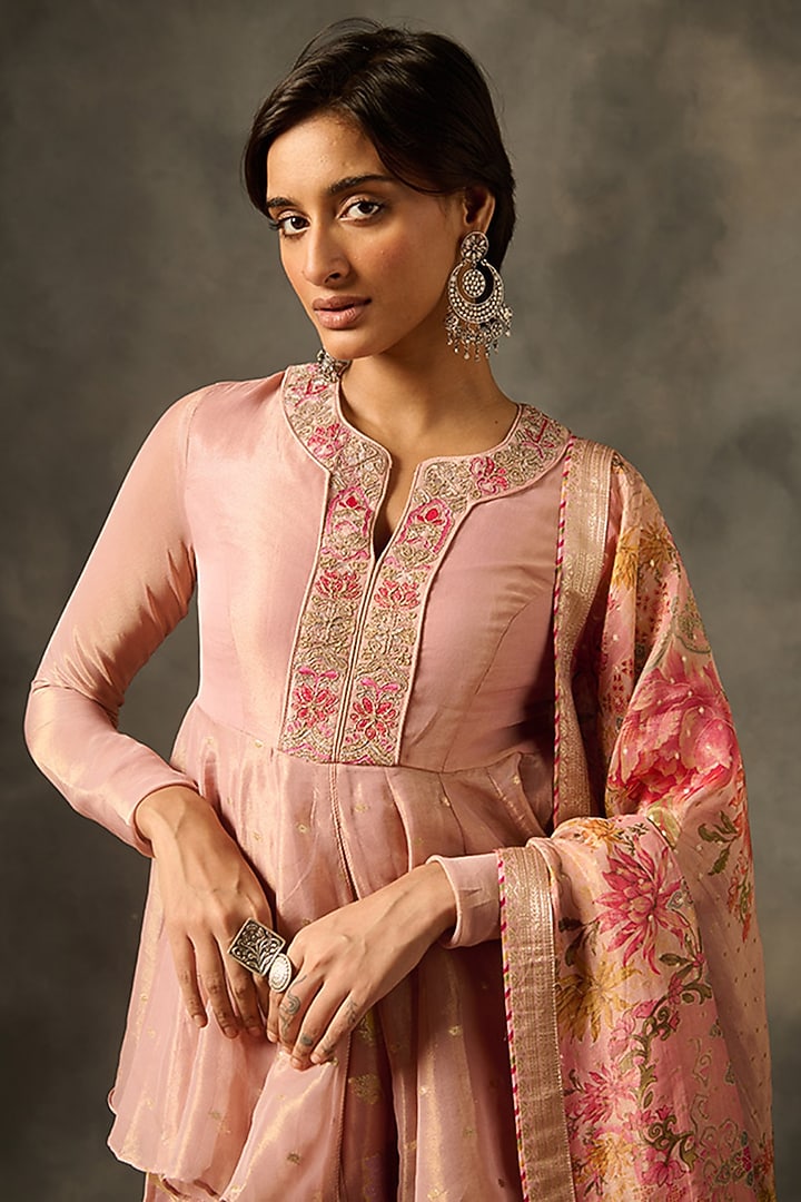Pink Viscose Tissue Jacquard Motif Party Wear Sharara Set by Saundh at Pernia's Pop Up Shop
