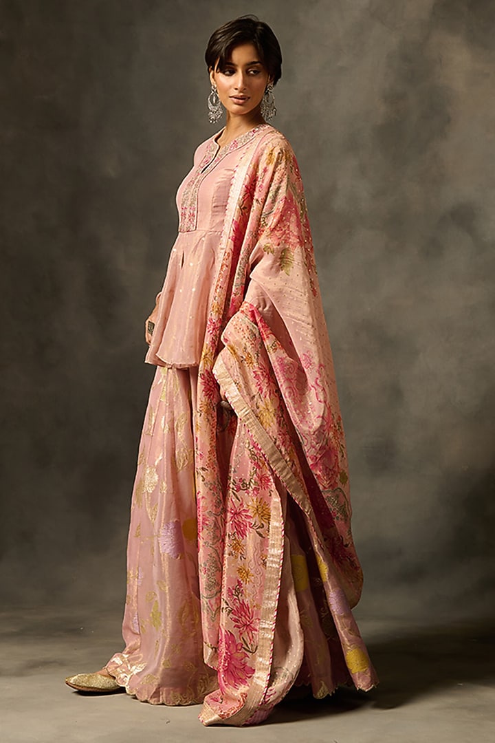 Pink Viscose Tissue Jacquard Motif Party Wear Sharara Set by Saundh at Pernia's Pop Up Shop