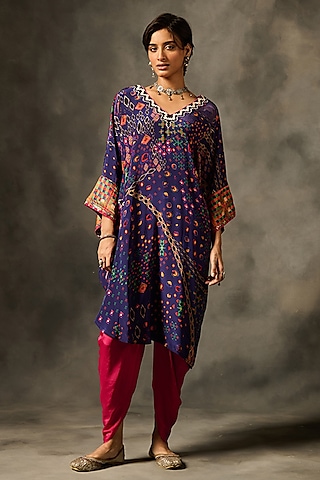 Purple Natural Crepe Printed Kurta Set by Saundh