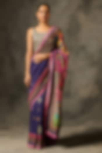 Purple Muslin Silk Masterprinted Saree Set by Saundh at Pernia's Pop Up Shop