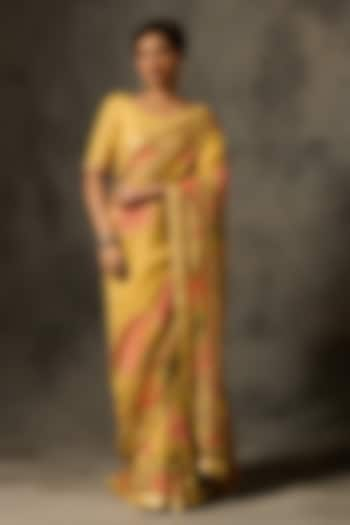 Yellow Viscose Tissue Jacquard Printed Saree Set by Saundh at Pernia's Pop Up Shop