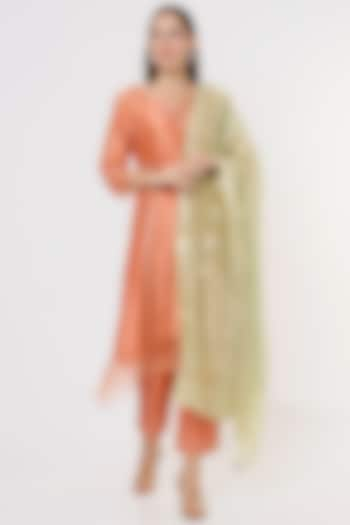 Orange Gota Embroidered Kurta Set by Label Savi Abbot