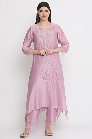 Purple Hand Embroidered Kurta Set by Label Savi Abbot