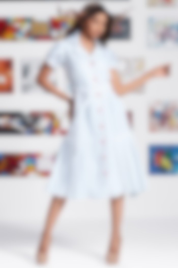 White Linen Blend Embroidered Midi Summer Dress by Savaaya at Pernia's Pop Up Shop