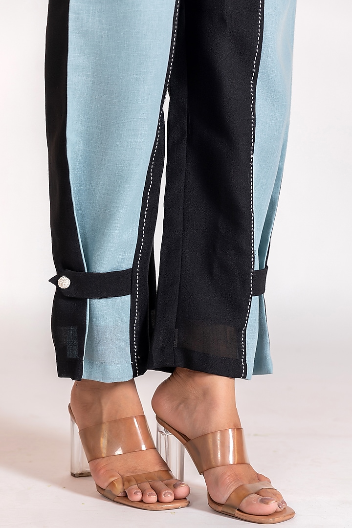 Black Linen Blend Embroidered Co-Ord Set by Savaaya at Pernia's Pop Up Shop