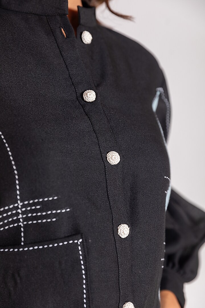 Black Linen Blend Embroidered Co-Ord Set by Savaaya at Pernia's Pop Up Shop