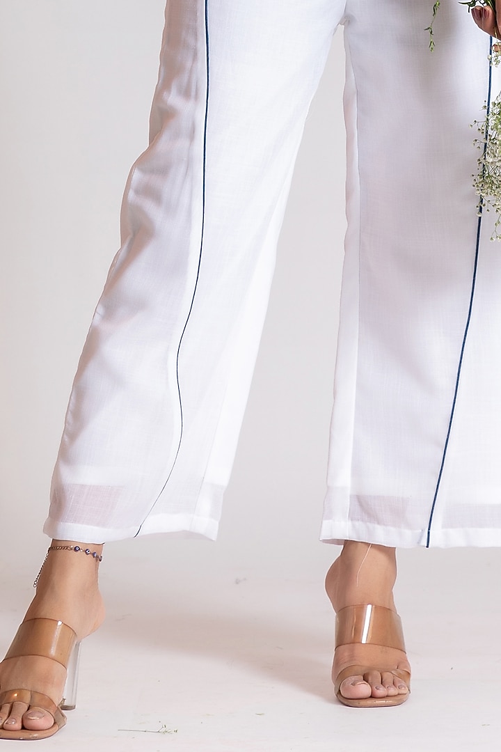 Blue & White Linen Blend Embroidered Co-Ord Set by Savaaya at Pernia's Pop Up Shop