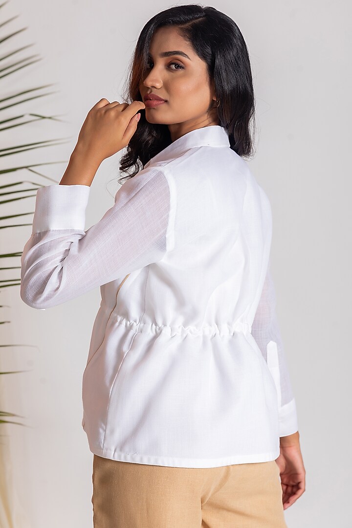 Beige & White Linen Blend Co-Ord Set by Savaaya at Pernia's Pop Up Shop