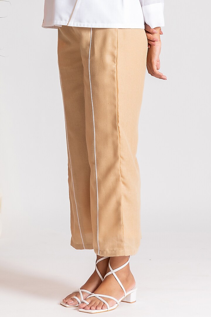 Beige & White Linen Blend Co-Ord Set by Savaaya at Pernia's Pop Up Shop