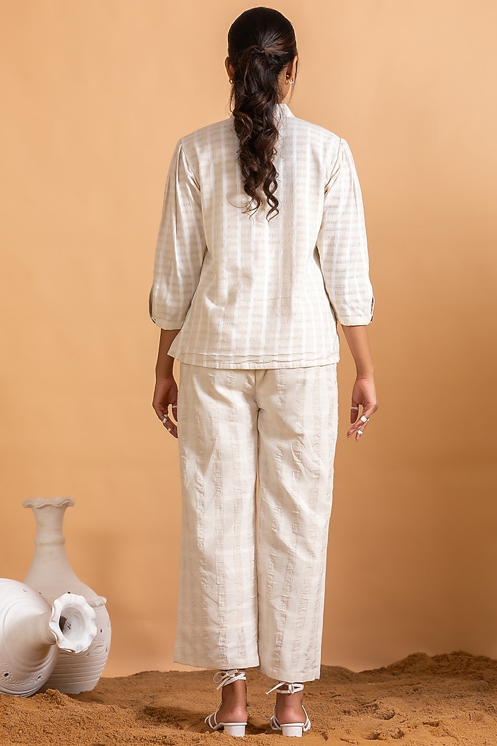 White Linen Blend Embroidered Co-Ord Set by Savaaya at Pernia's Pop Up Shop