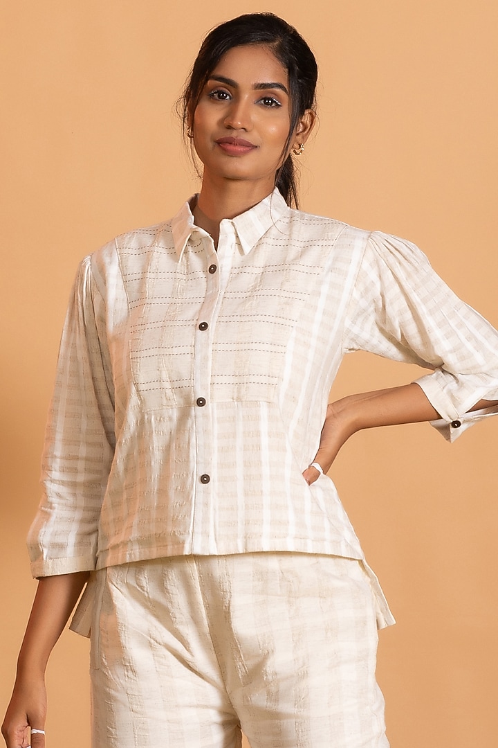White Linen Blend Embroidered Co-Ord Set by Savaaya at Pernia's Pop Up Shop
