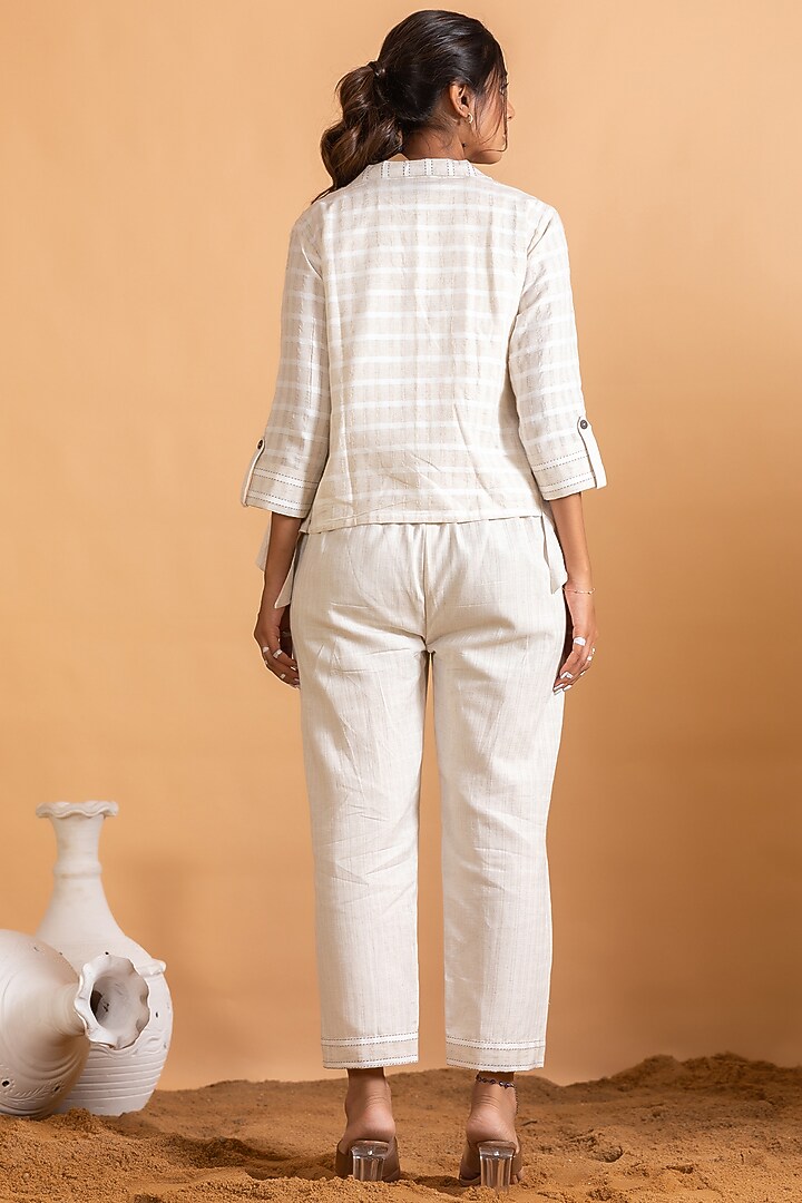 White Linen Blend Embroidered Co-Ord Set by Savaaya at Pernia's Pop Up Shop