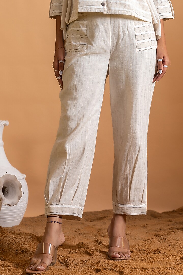 White Linen Blend Embroidered Co-Ord Set by Savaaya at Pernia's Pop Up Shop