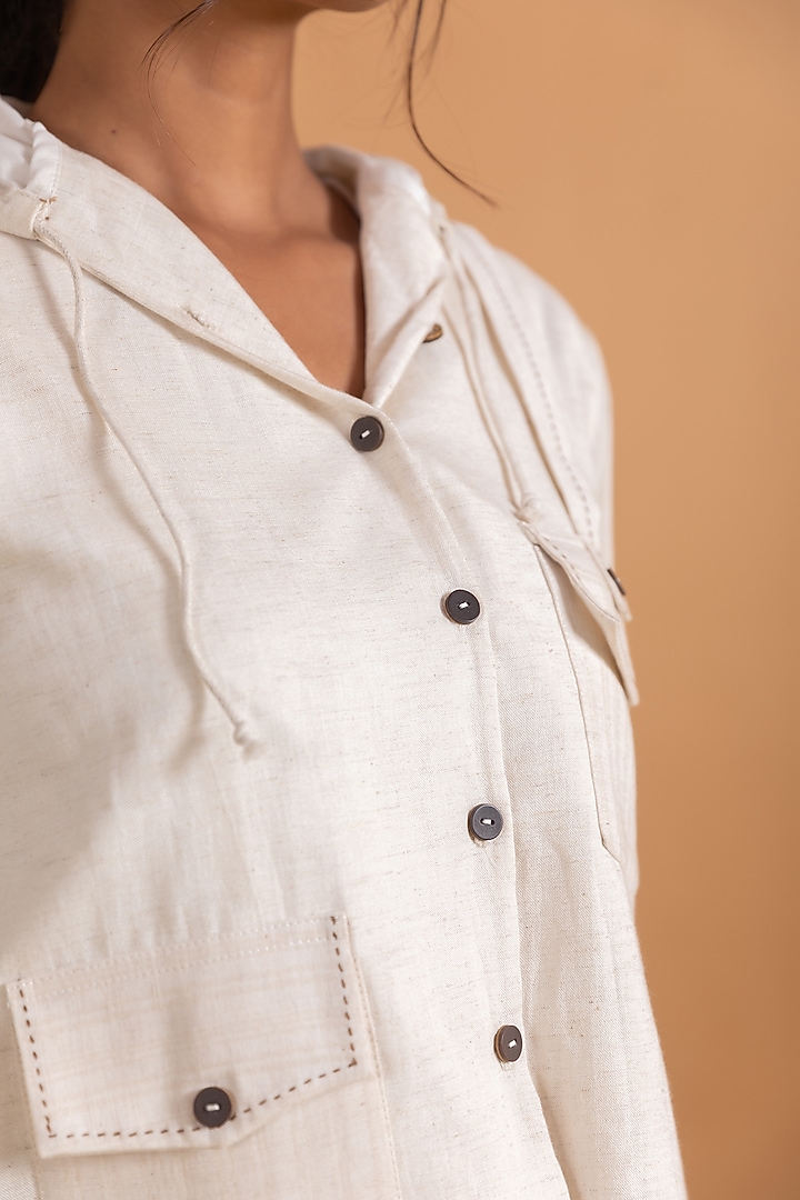 White Linen Blend Embroidered Co-Ord Set by Savaaya at Pernia's Pop Up Shop