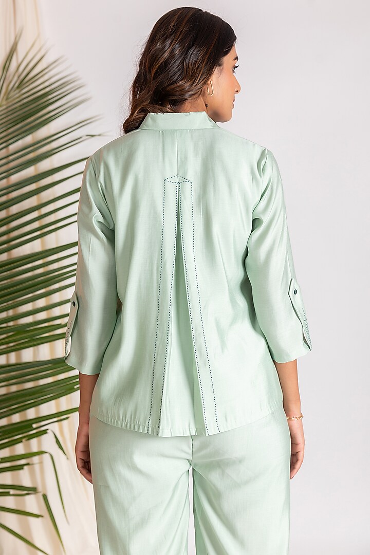 Light Green Chanderi Blend Embroidered Co-Ord Set by Savaaya at Pernia's Pop Up Shop