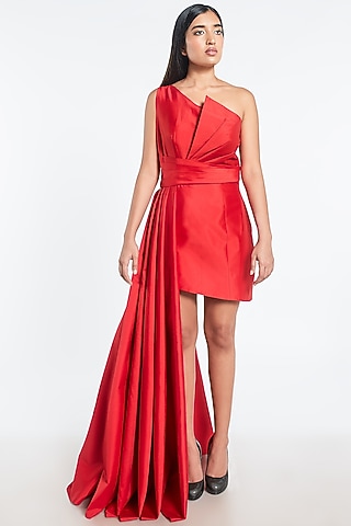 Red Mini Dress With Side Drape by Shivani Awasty