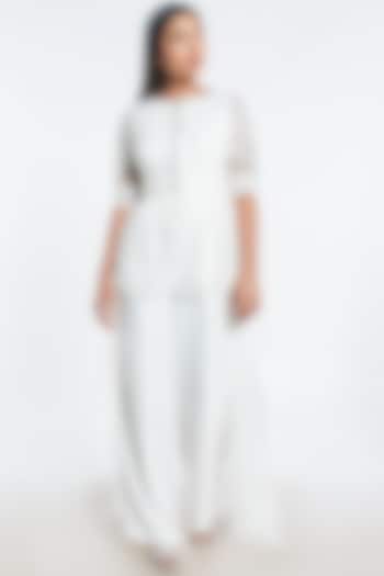 White Ruffled Cape With Jumpsuit by Shivani Awasty