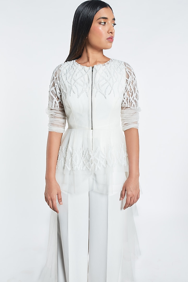 White Ruffled Cape With Jumpsuit by Shivani Awasty at Pernia's Pop Up Shop