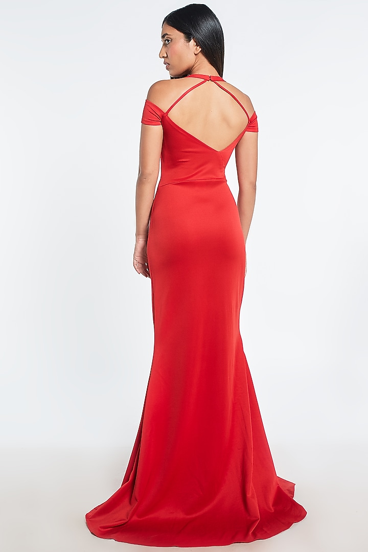 Red Gown With Black Trail by Shivani Awasty at Pernia's Pop Up Shop