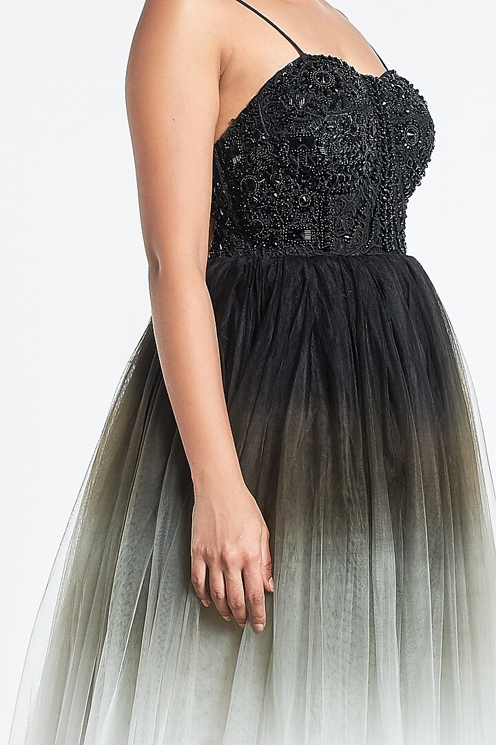 Black & White Ombre Embroidered Gown by Shivani Awasty at Pernia's Pop Up Shop