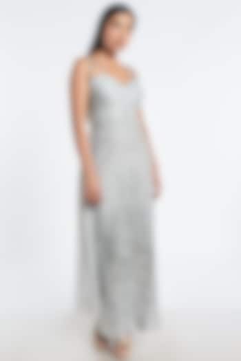 Light Grey Embroidered Midi Dress by Shivani Awasty