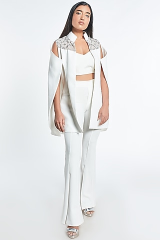 White Embroidered Cape With Bralet by Shivani Awasty