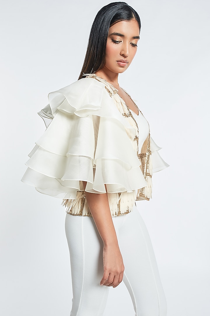 Off White Sequins Cape by Shivani Awasty at Pernia's Pop Up Shop