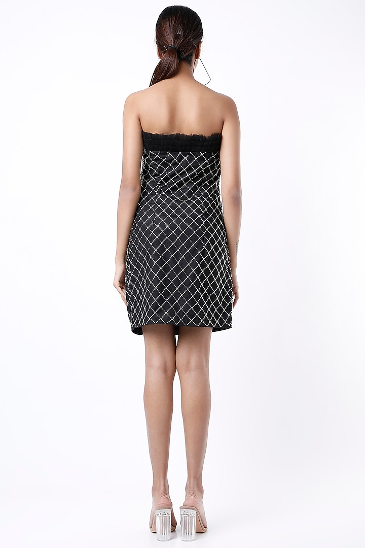 Black Hand Embroidered Mini Cocktail Dress by Shivani Awasty at Pernia's Pop Up Shop