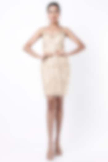 Nude Sequins Hand Embroidered Mini Dress by Shivani Awasty