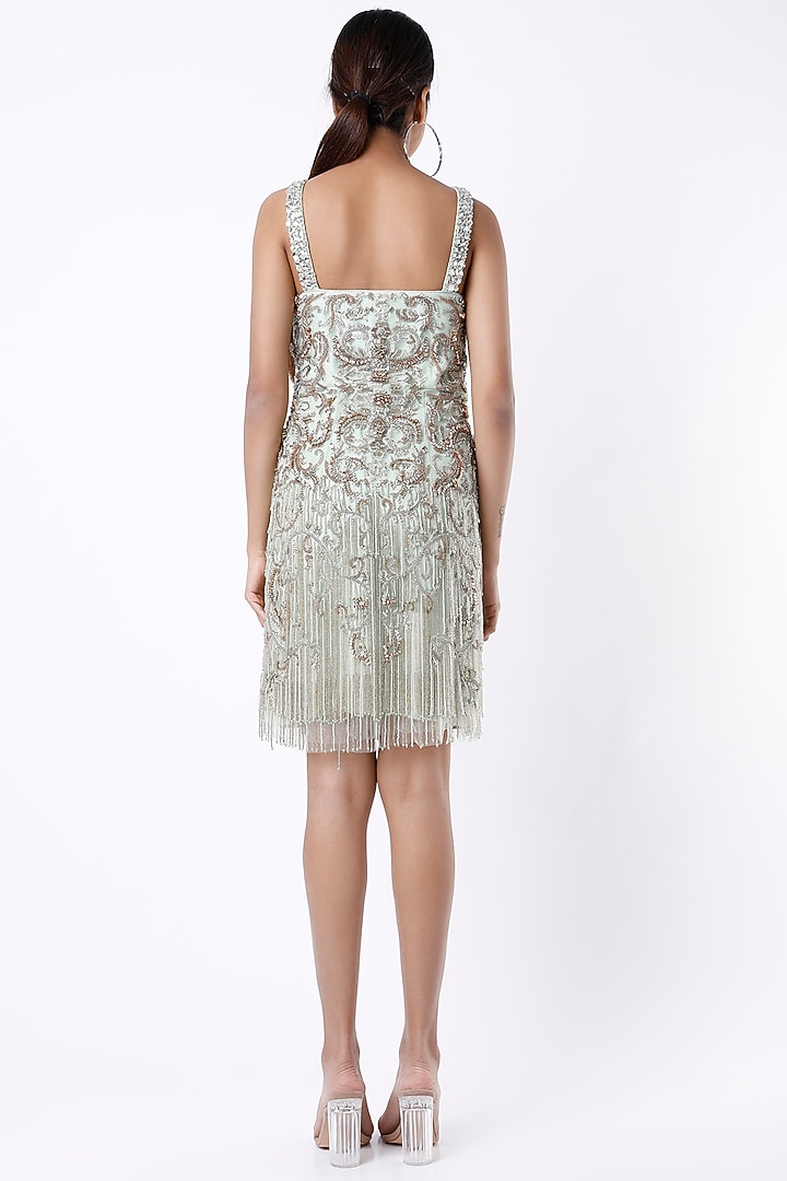 Mint Green Hand Embroidered Party Wear Dress by Shivani Awasty at Pernia's Pop Up Shop